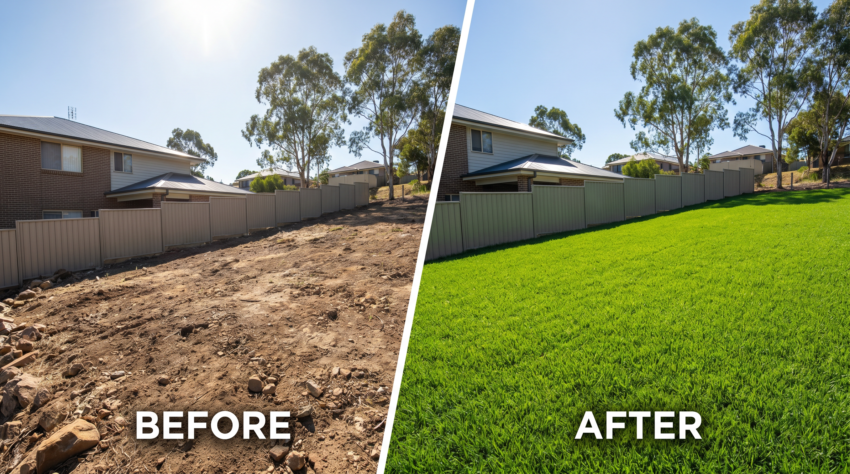 Before and after hydroseeding transformation