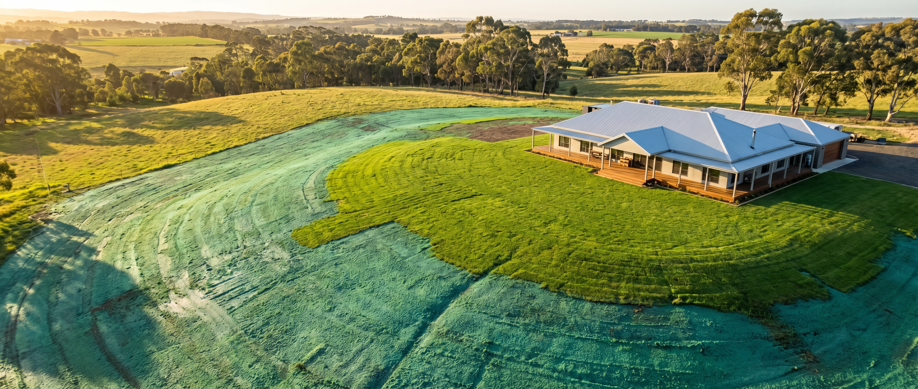 Aerial view of hydroseeded property in Victoria